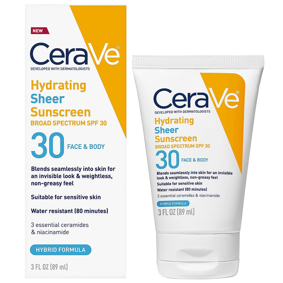 Cerave Hydrating Sheer Sunscreen Spf30 Face & Body 3oz