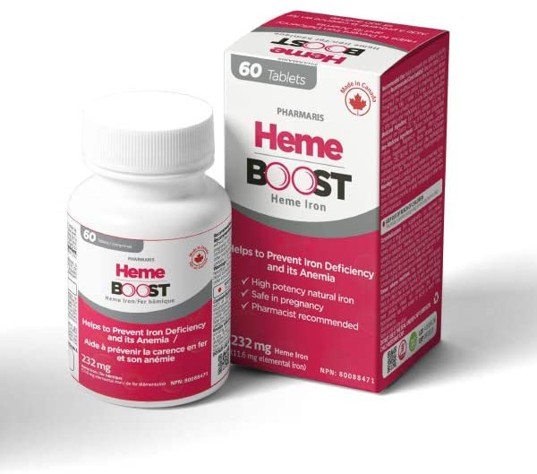 Hemeboost 11.6 mg (232 mg de hierro hemo) I Suplemento de hierro natural de  alta potencia I de alta absorción y suave para el estómago I pastillas de