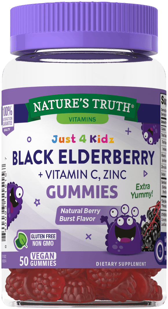Nature's Truth Just 4 Kidz Black Elderberry+VitC,Zinc Gummies
