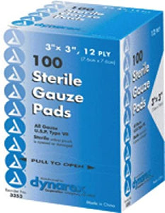 Dynarex Sterile Gauze Pads 12ply 3" x 3"