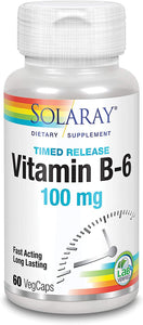 Solaray Vitamin B-6, Timed-Release 100mg 60 Veg Caps