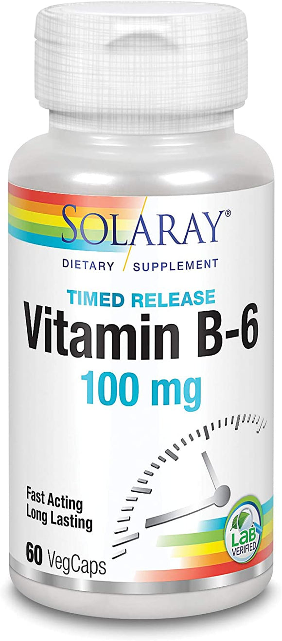 Solaray Vitamin B-6, Timed-Release 100mg 60 Veg Caps